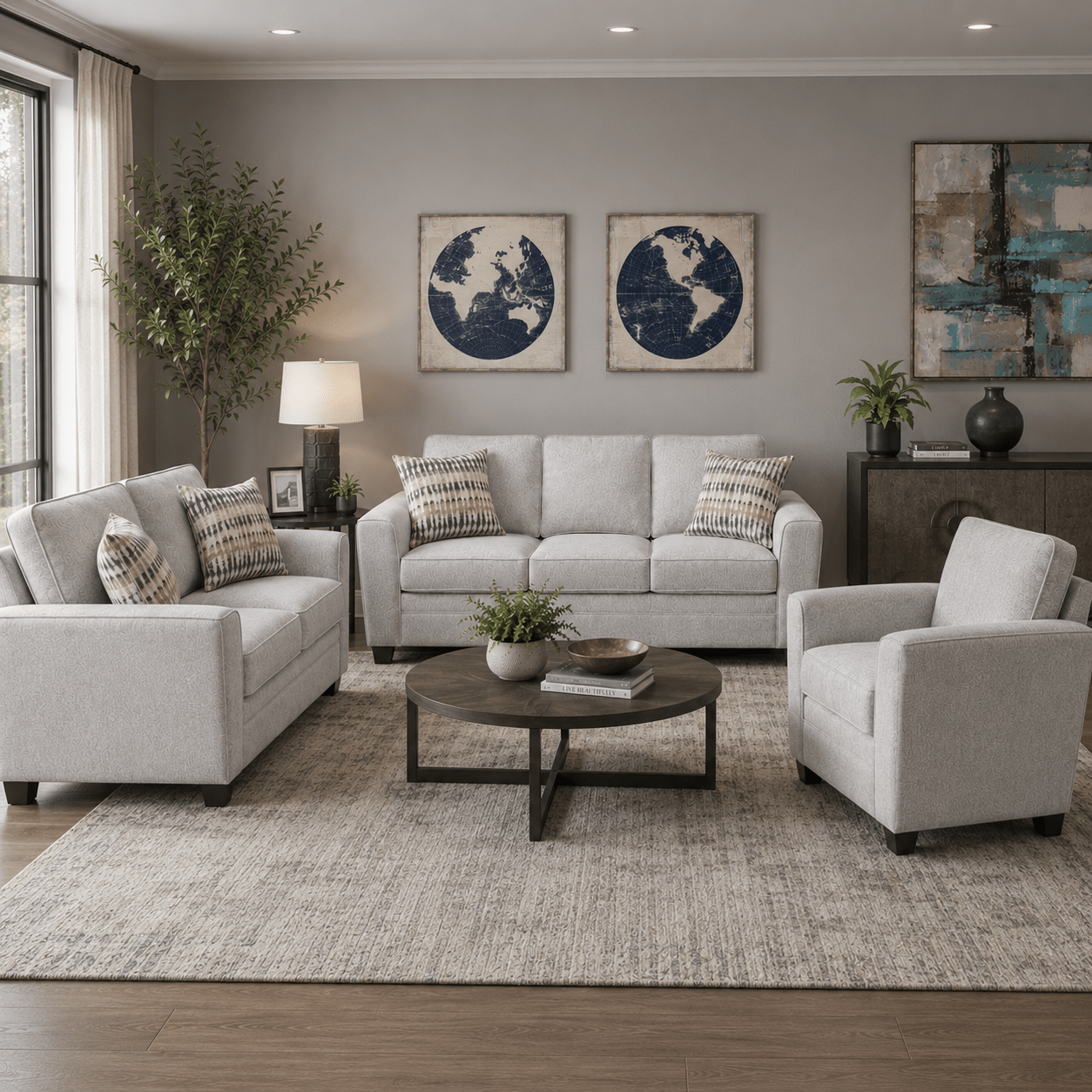 Confa Grey Living Room Set (Sofa + Loveseat + Chair) Living Room Sets| Roots Furniture