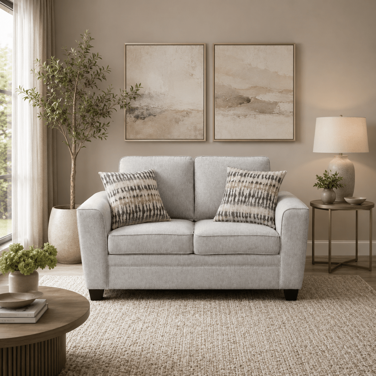 Confa Grey Loveseat with Two Pillows Sofas & Loveseats| Roots Furniture