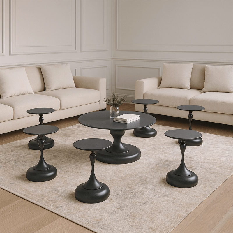 Contemporary Black Ceramic Coffee & End Tables – 7 Pieces Table Sets| Otath