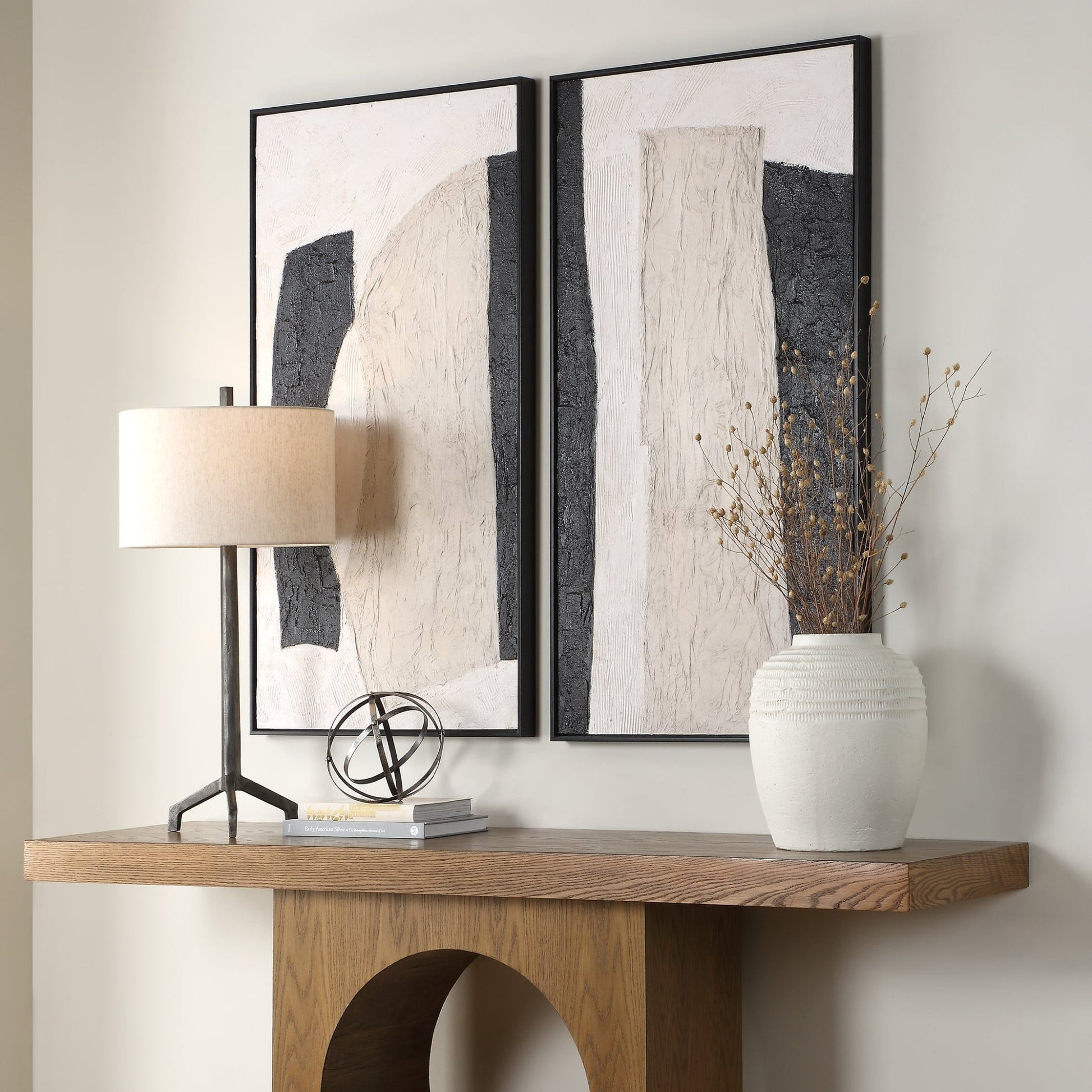 CONTEMPORARY B&W Hand Painted Canvas S/2 Paintings & Pictures| Uttermost