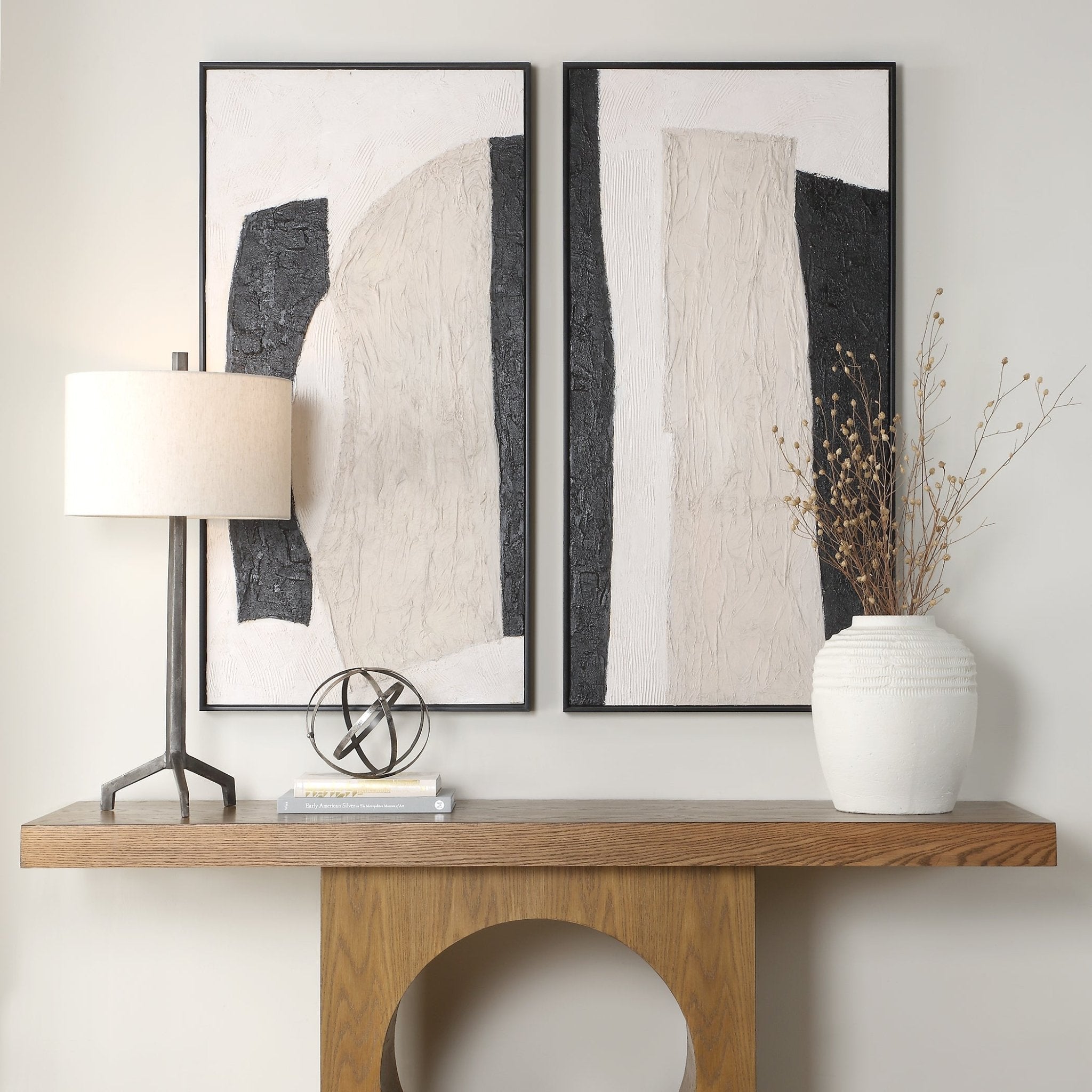 CONTEMPORARY B&W Hand Painted Canvas S/2 Paintings & Pictures| Uttermost