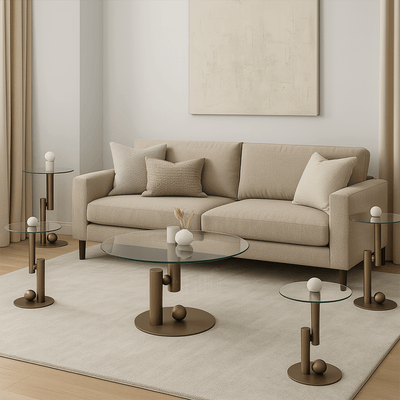 Contemporary Glass Coffee & Side Table Set – Bronze Accents - Al Rugaib Furniture