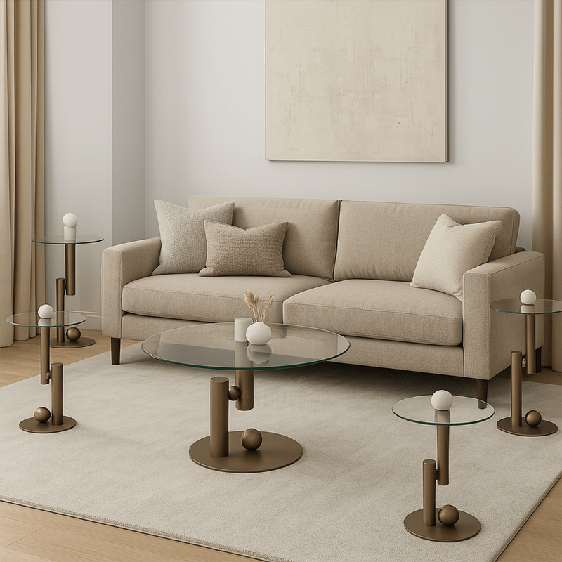 Contemporary Glass Coffee & Side Table Set – Bronze Accents - Al Rugaib Furniture