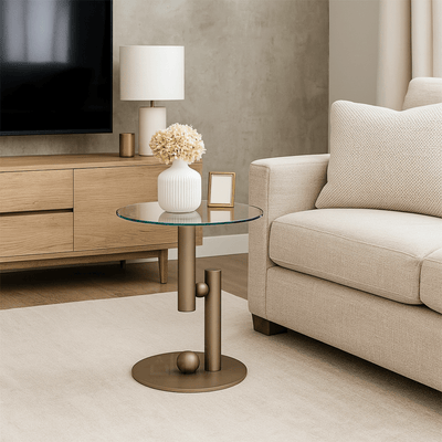 Contemporary Glass Coffee & Side Table Set – Bronze Accents - Al Rugaib Furniture