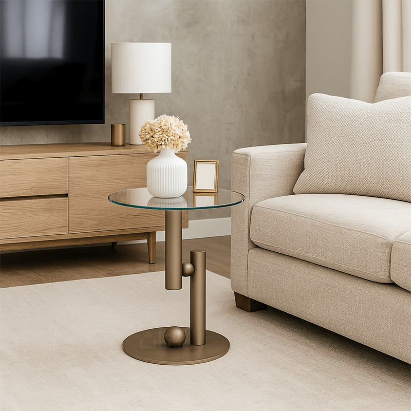 Contemporary Glass Coffee & Side Table Set – Bronze Accents - Al Rugaib Furniture