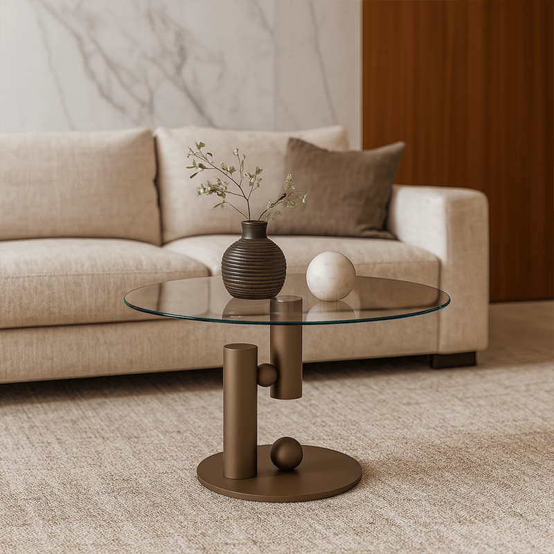 Contemporary Glass Coffee & Side Table Set – Bronze Accents - Al Rugaib Furniture