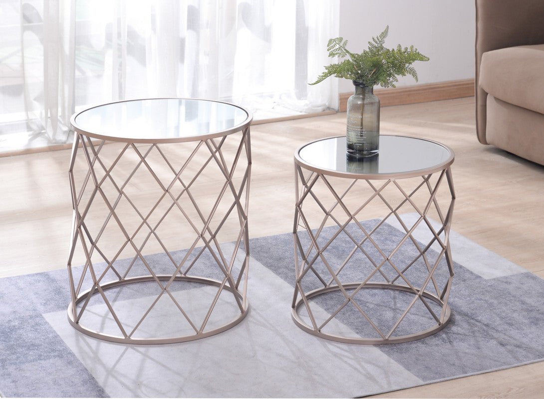Copper Finish Mirror Tables Set of 2 Accent & End Tables| Crestview