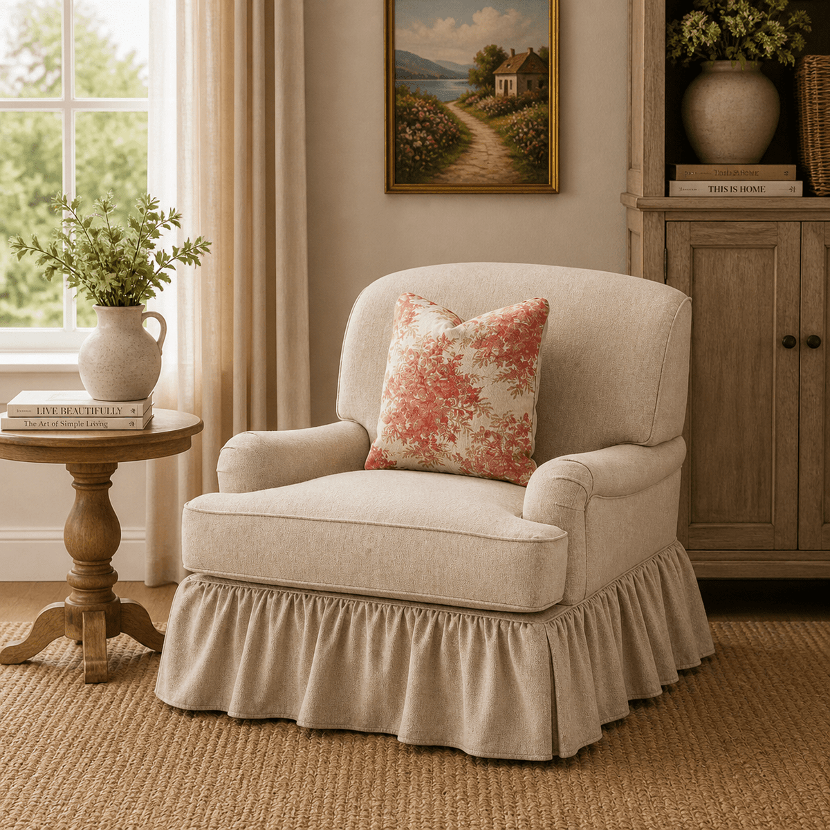 Coral Pattern skirted Accent Chair Chairs| Roots Furniture