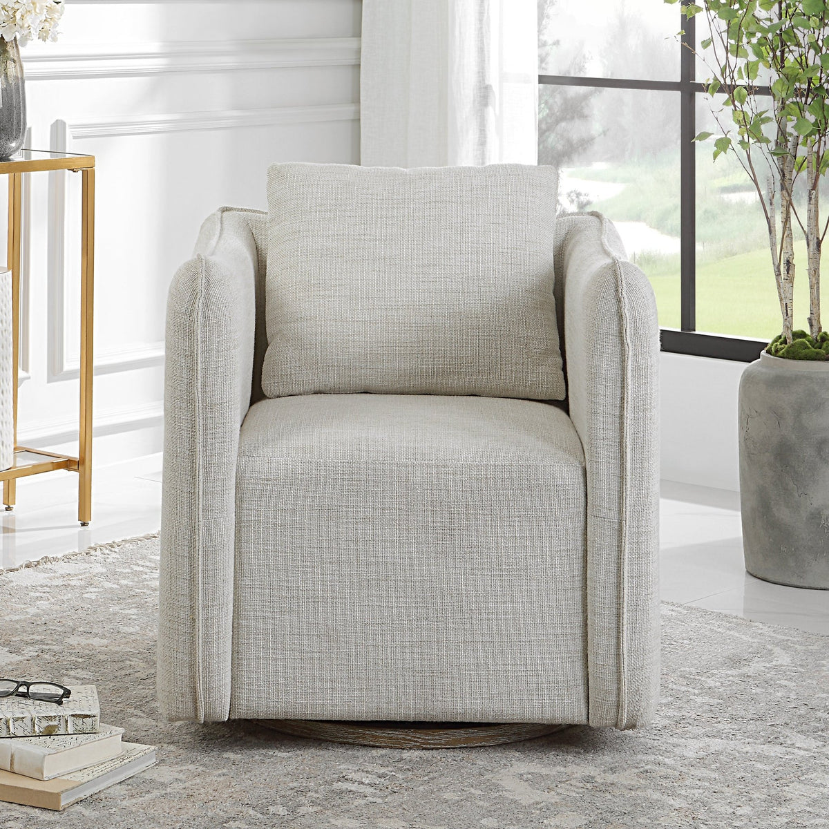Corben Swivel Chair, White Chairs| Uttermost