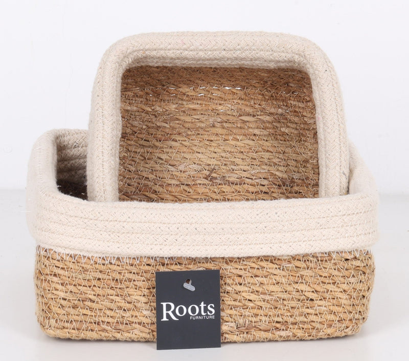 COTTON | S.G SQUARE BASKET |OFF - WHT + NTRL - Al Rugaib Furniture
