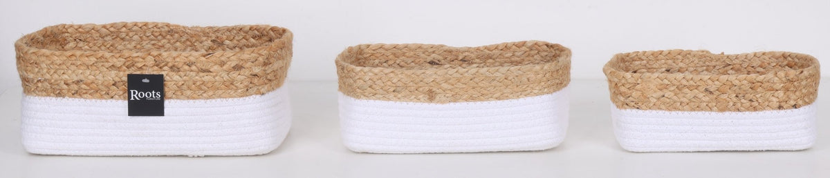 COTTON/JUTE RECT ORGANIZER - WHT+NATL S/3 Baskets| Roots Furniture