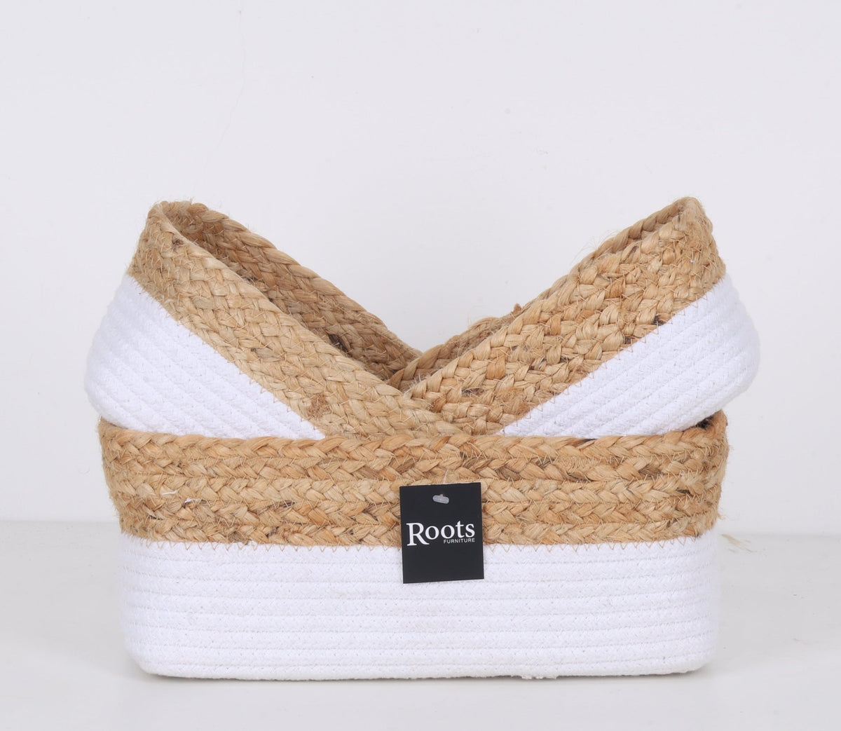 COTTON/JUTE RECT ORGANIZER - WHT+NATL S/3 Baskets| Roots Furniture