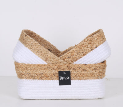 COTTON/JUTE RECT ORGANIZER - WHT+NATL S/3 - Al Rugaib Furniture