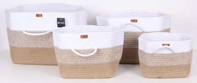 COTTON/JUTE SQUARE BASKET - TRI COLOR - SET OF 4 - Al Rugaib Furniture