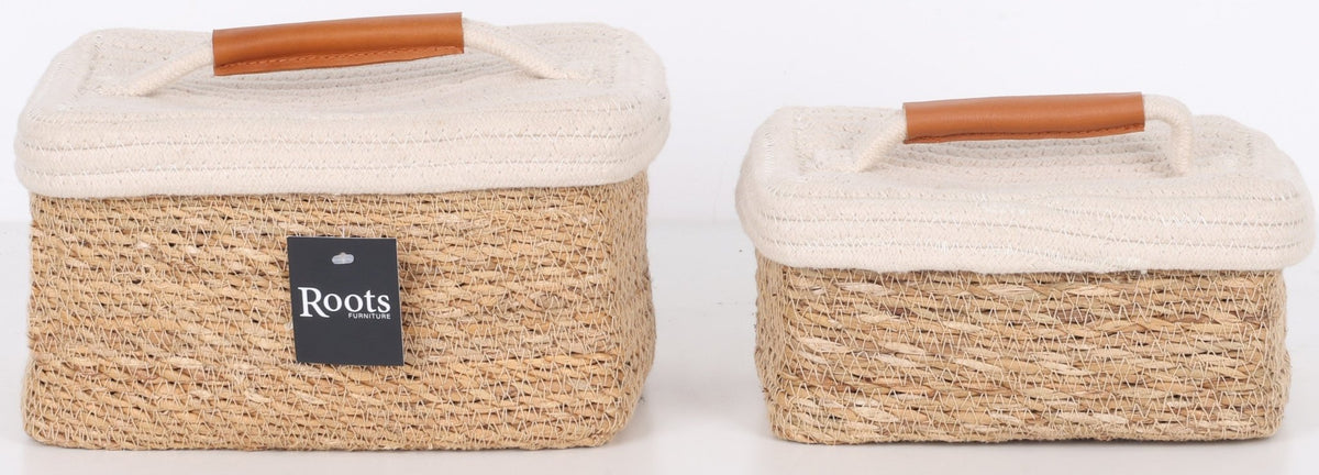 COTTON/S.G RECTANGLE ORGANIZER W/LID|NTRL + OFF- WHITE Baskets| Roots Furniture