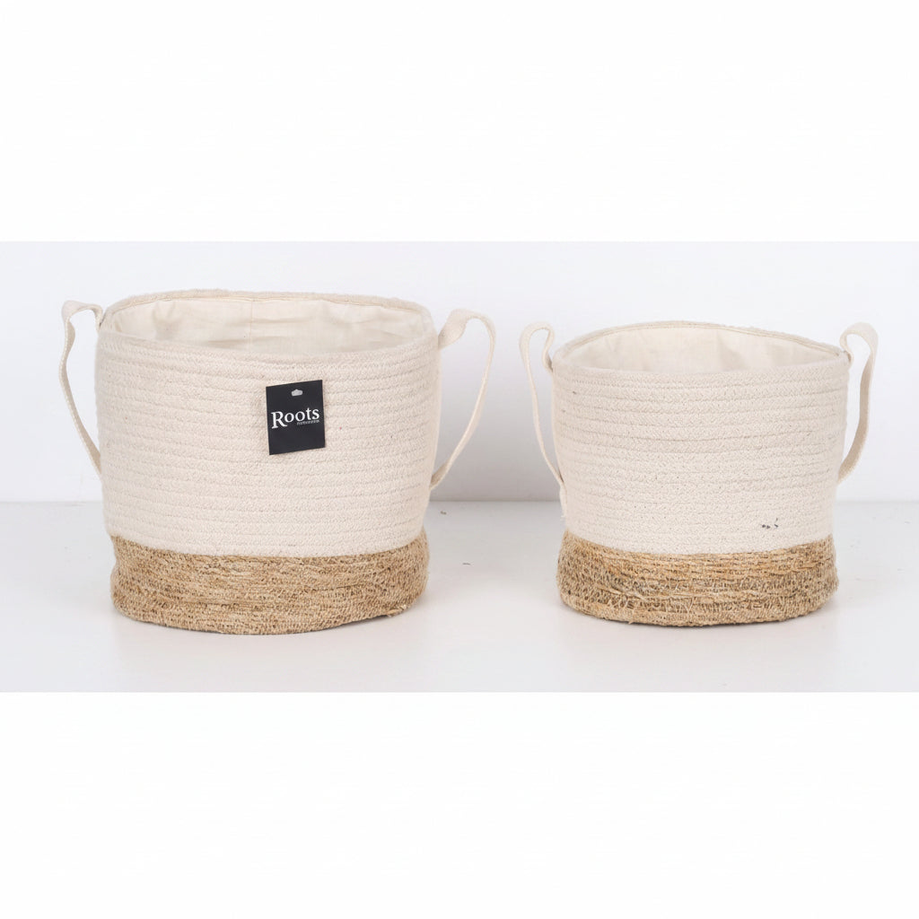COTTON/S.G | ROUND BASKET W/HNDL | OFF-WHT + NTRL Baskets| Roots Furniture