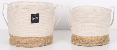 COTTON/S.G | ROUND BASKET W/HNDL | OFF - WHT + NTRL - Al Rugaib Furniture