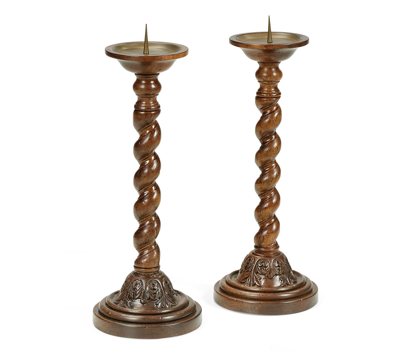 Country Farmhouse Collection - Pair of Twisted Walnut Candlesticks Candles| Jonathan Charles