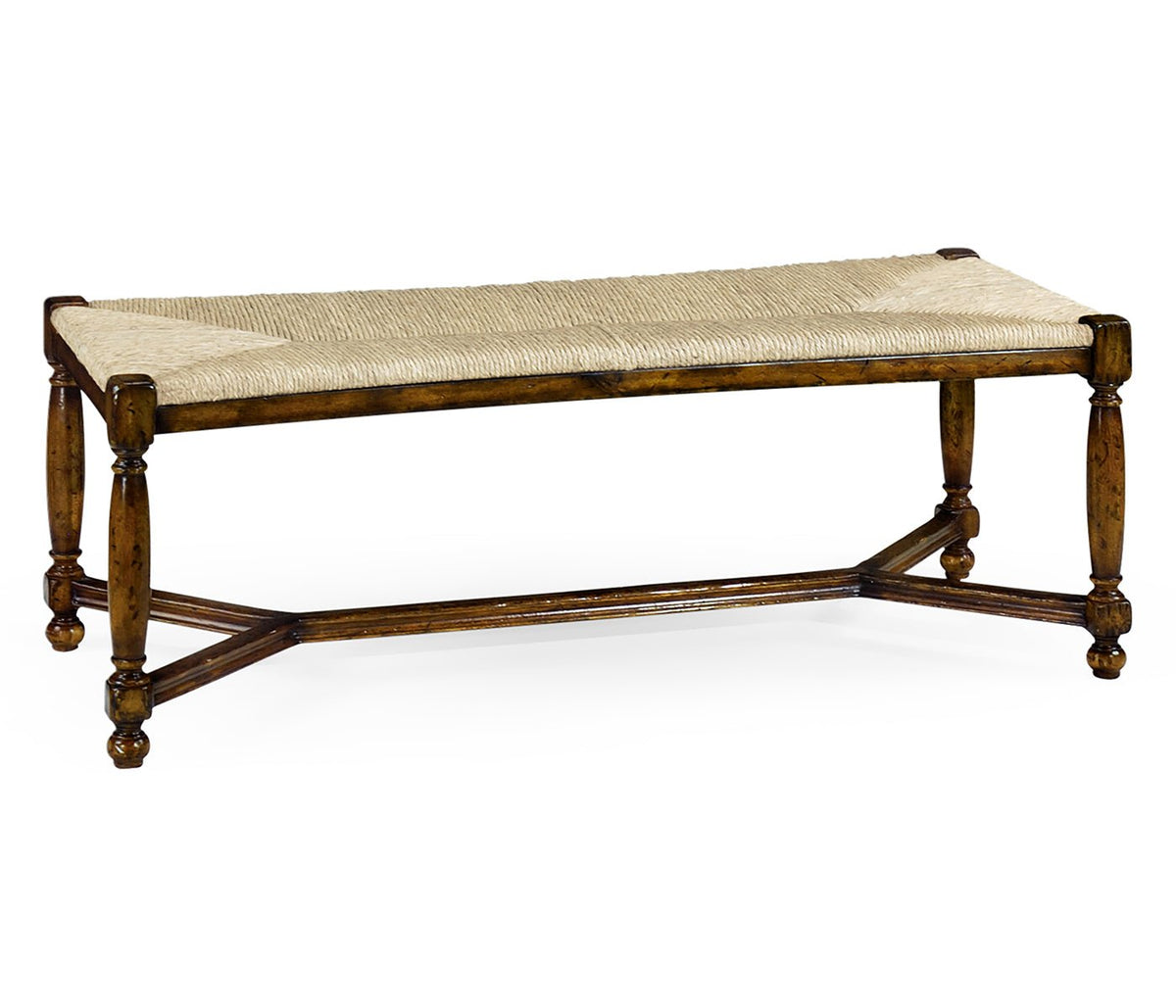 Country Farmhouse Collection - Two Seat Stool with Rushed Seat Ground Decors| Jonathan Charles