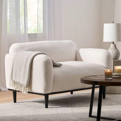 Crisp White Boucle 2 - Seater Sofa Swedish Wood By Alhome - Al Rugaib Furniture