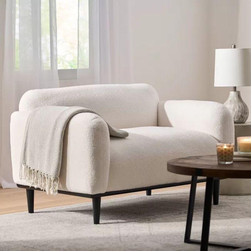Crisp White Boucle 2 - Seater Sofa Swedish Wood By Alhome - Al Rugaib Furniture
