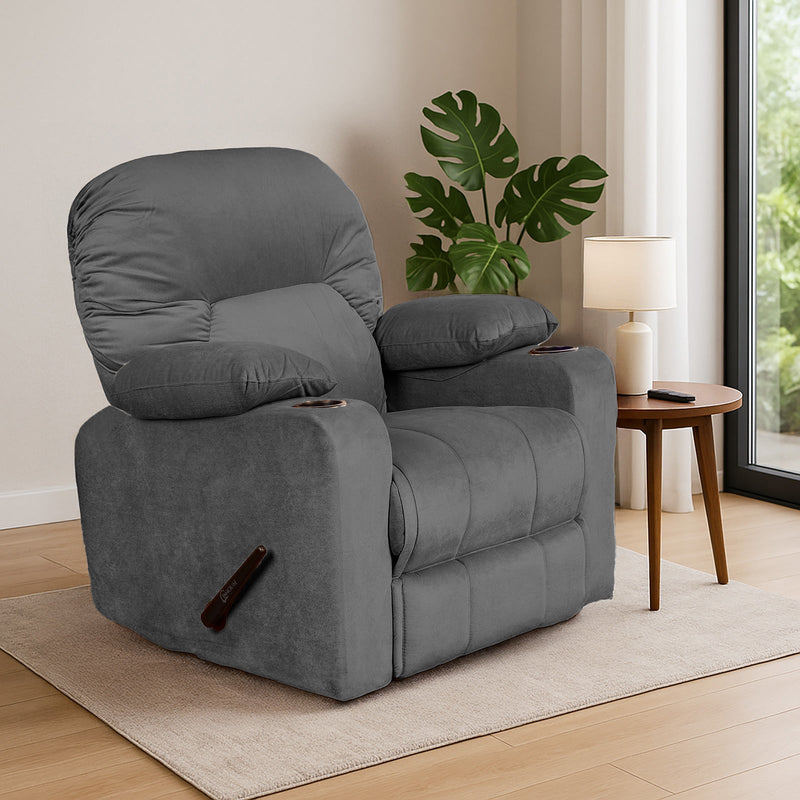 Crown Seat | Velvet Classic Cinematic Recliner Chair With Cups Holder - Al Rugaib Furniture