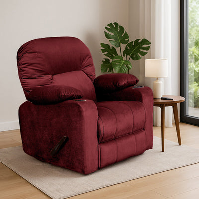 Crown Seat | Velvet Rocking Cinematic Recliner Chair With Cups Holder - Al Rugaib Furniture