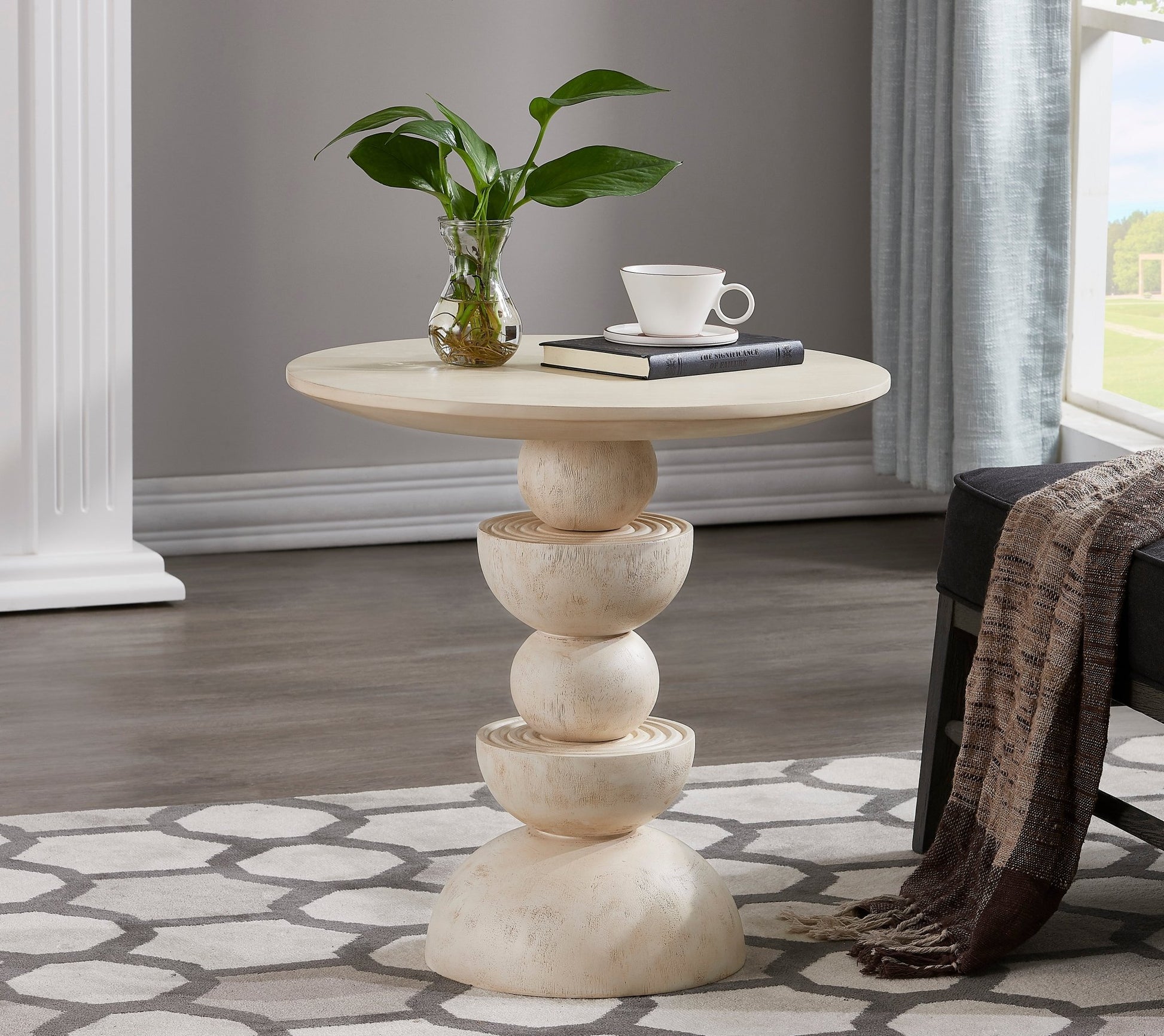 CRV Round offwhite SIDE TABLE Accent & End Tables| Crestview