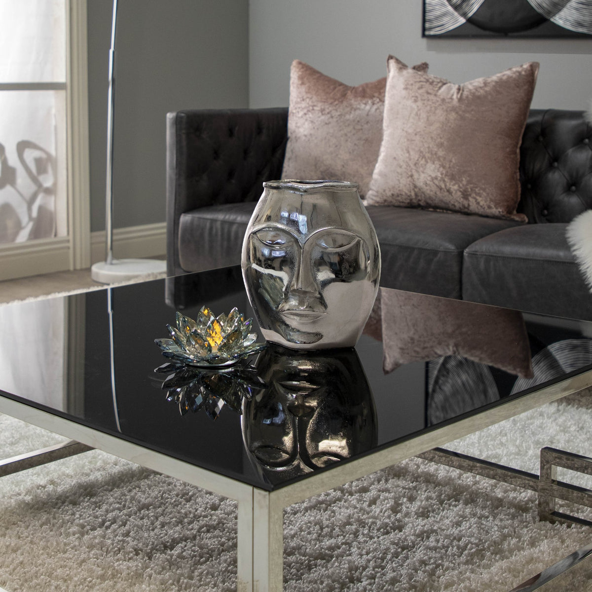CRYSTAL 8.25" LOTUS VOTIVE HOLDER, BLU Candle Holders| Sagebrook Home