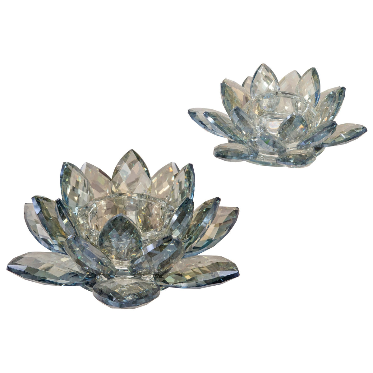 CRYSTAL 8.25" LOTUS VOTIVE HOLDER, BLU Candle Holders| Sagebrook Home