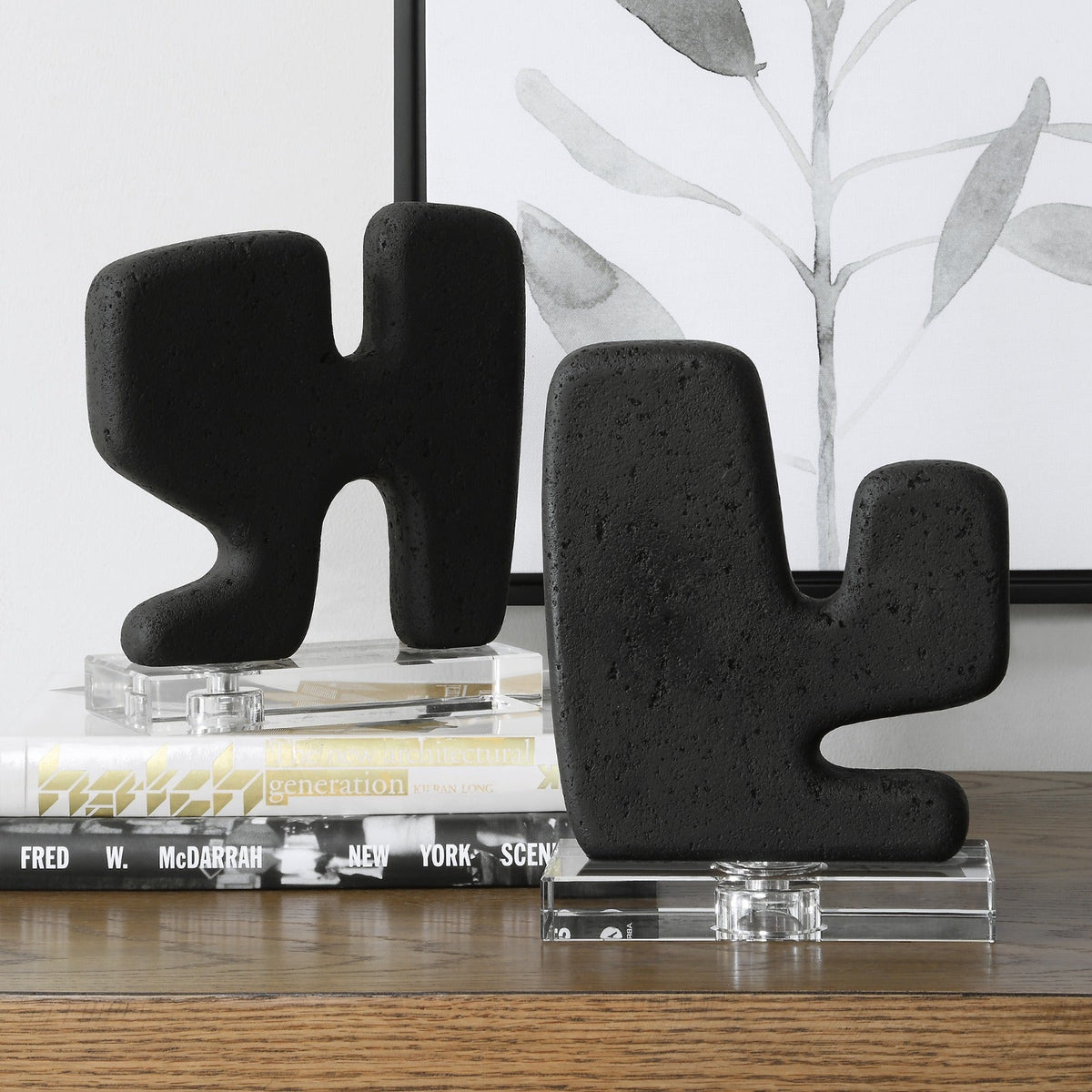 Crystal &Black Rice Stone SCULPTURE SET/2 Table Decors| Uttermost