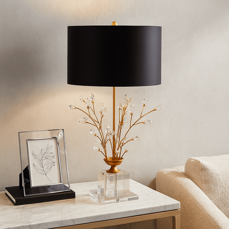 CRYSTAL FLOWER TABLE LAMP, GOLD - Al Rugaib Furniture
