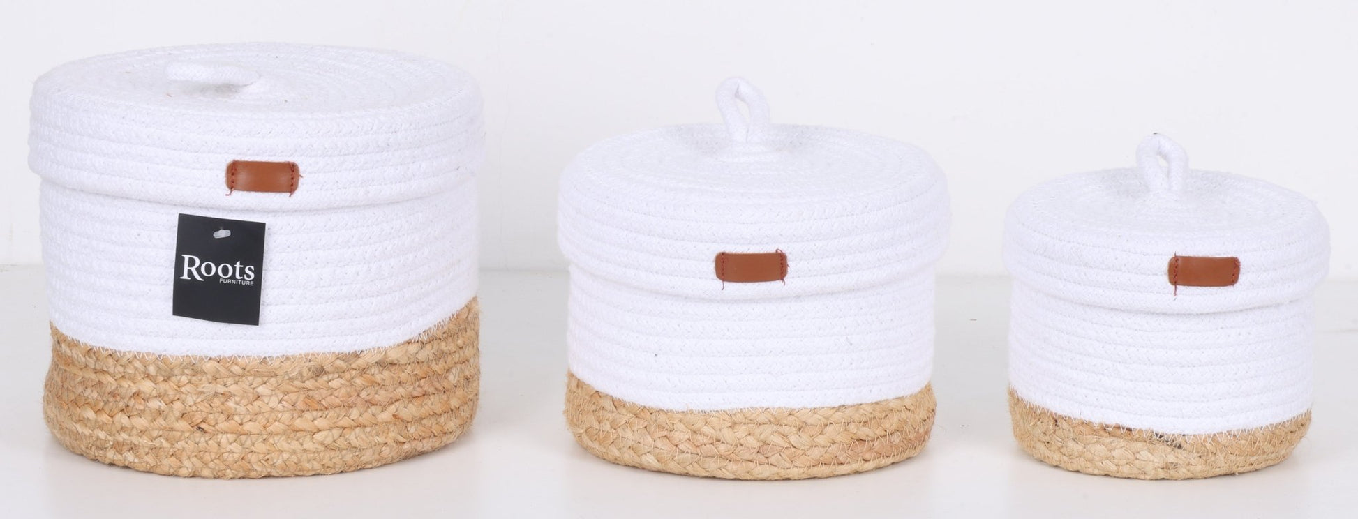 CTN/JUTE - RND CONTAINER W/LID - S/3 Baskets| Roots Furniture