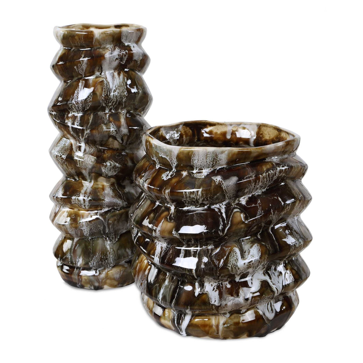 Cuoco Glazed Brown Vases, S/2 Vases and Jars| Uttermost