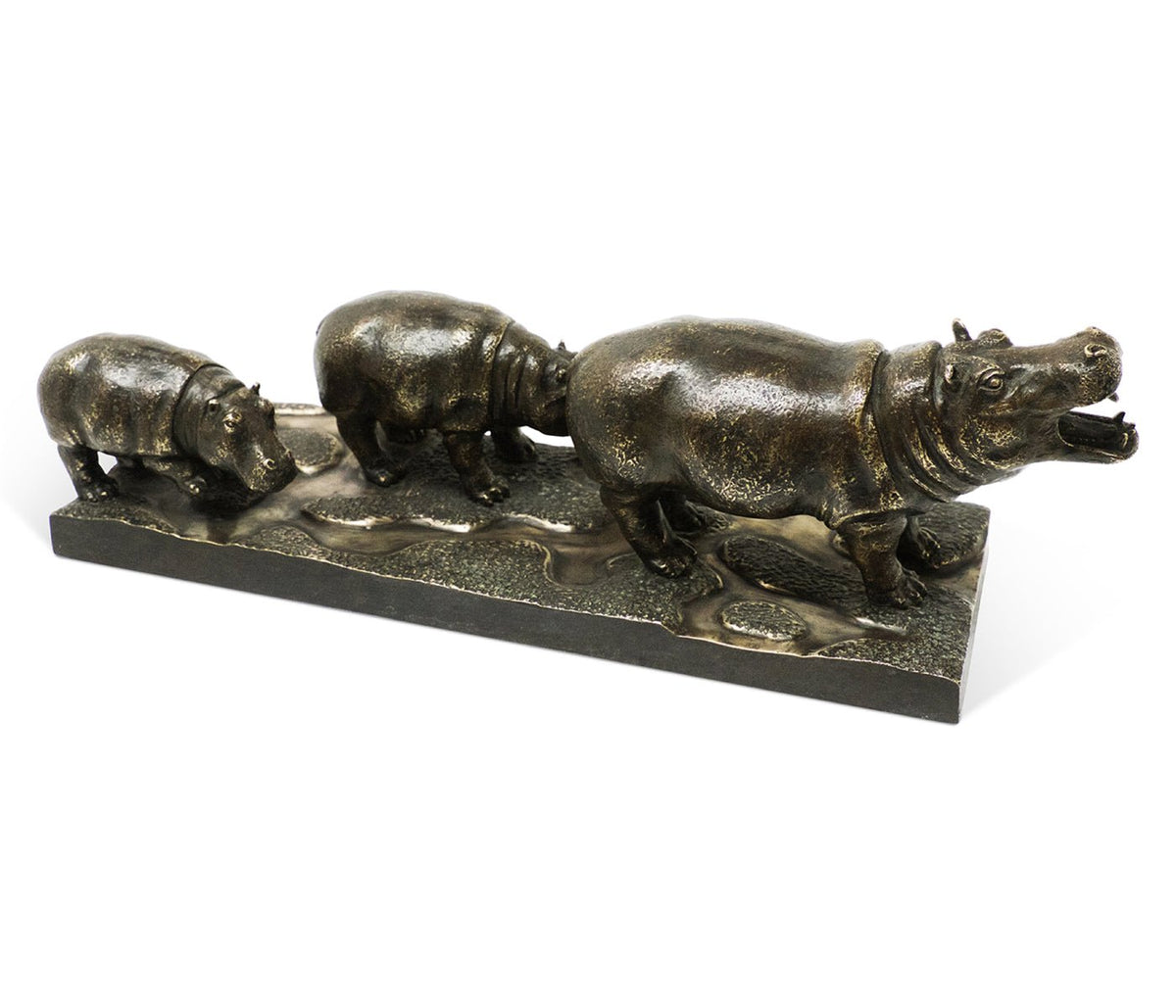 Curated Collection - Antique Dark Bronze Hippopotamus Family Ground Decors| Jonathan Charles