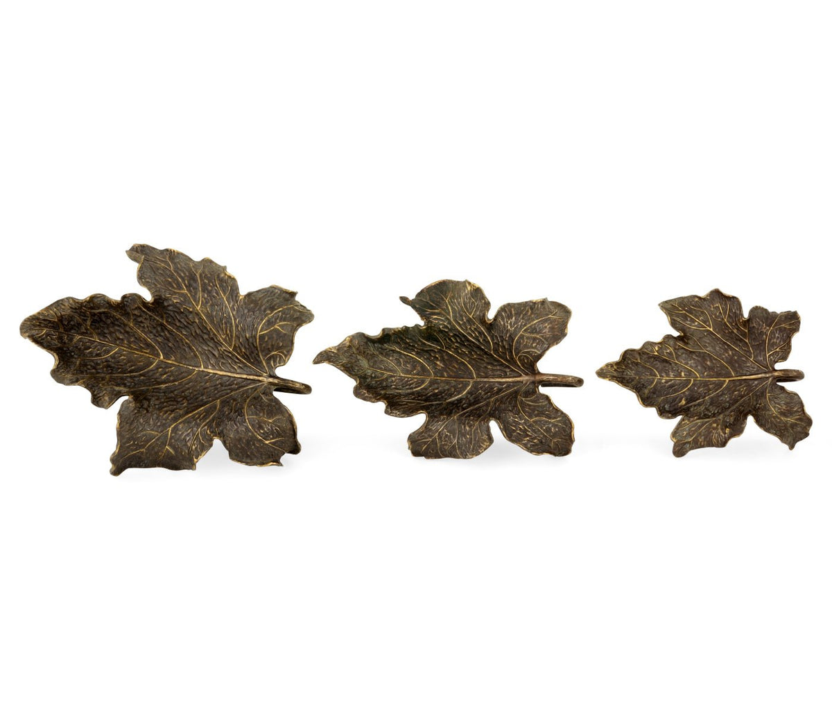 Curated Collection - Three Rustic Bronze Leaf Dishes Ground Decors| Jonathan Charles