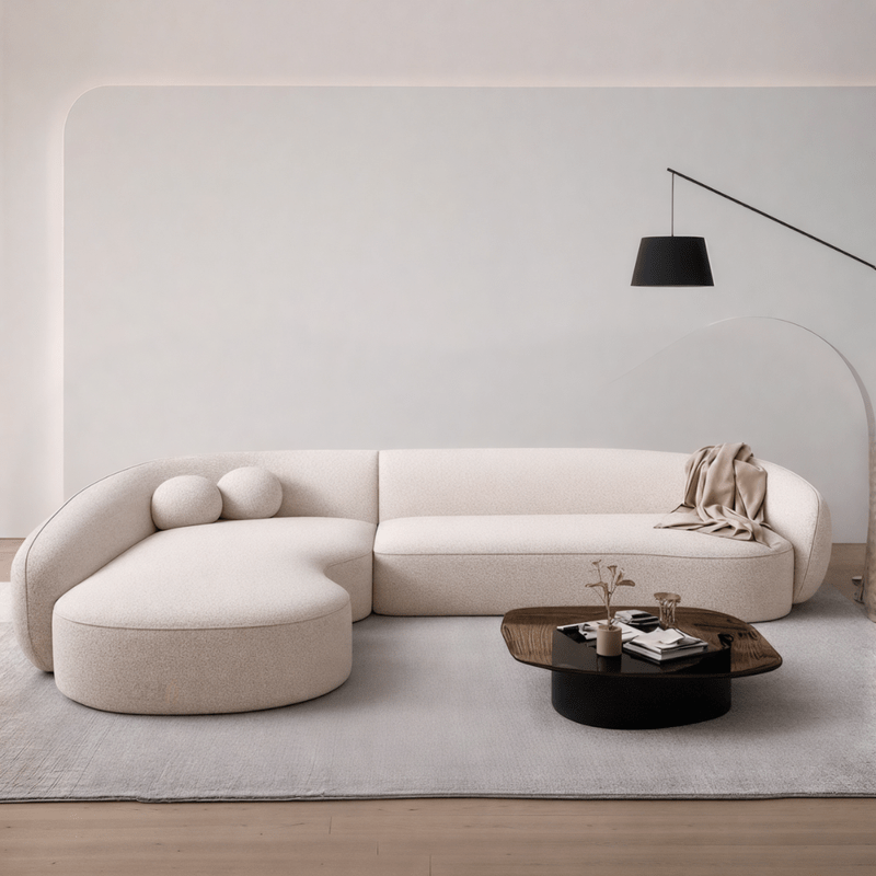 Curved L-Shaped Sofa with Chaise Lounge - off-white Corner Sofas| Otath