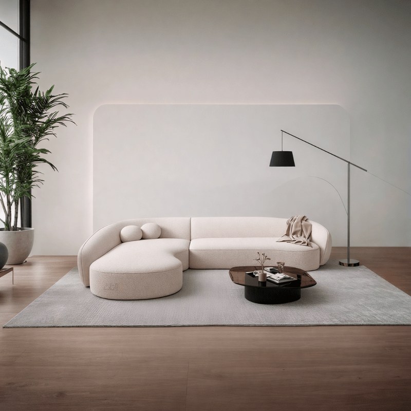 Curved L-Shaped Sofa with Chaise Lounge - off-white Corner Sofas| Otath