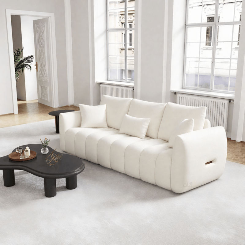 Curved Lines Lounge Sofa – 3 Seats – off - white - Al Rugaib Furniture