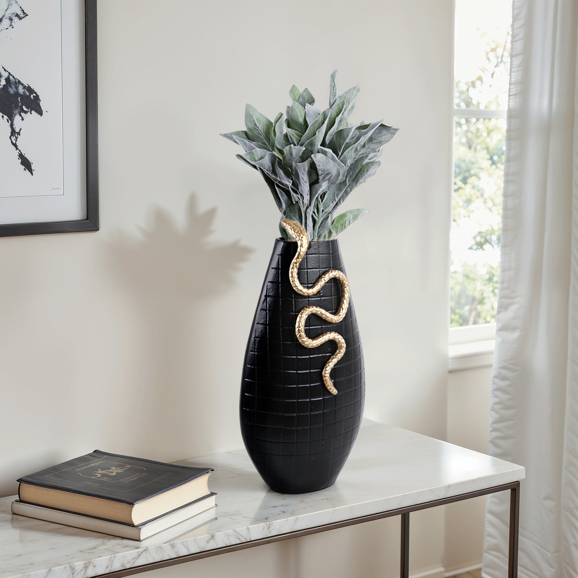 Curved Snake On Vase, Black/gold Vases and Jars| Sagebrook Home