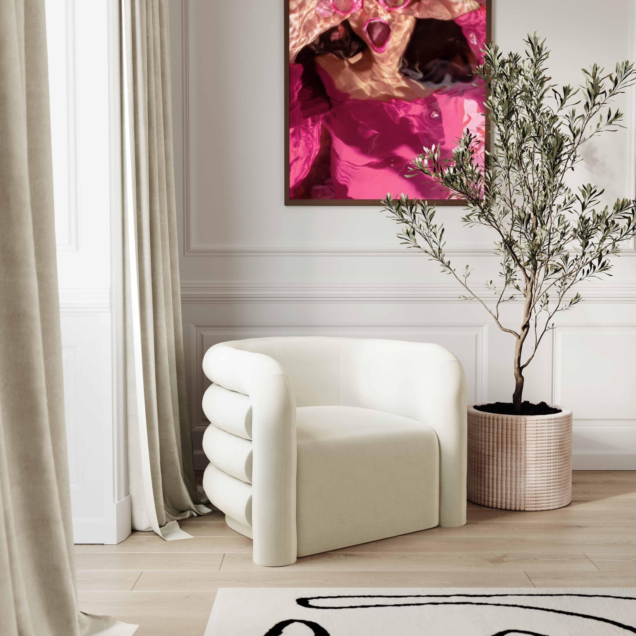 Curves Cream Velvet Lounge Chair Chairs| TOV