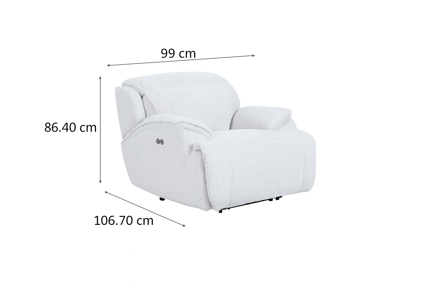 Cushy White Power Motion Arm Chair ( 99cm) Recliners| Roots Furniture