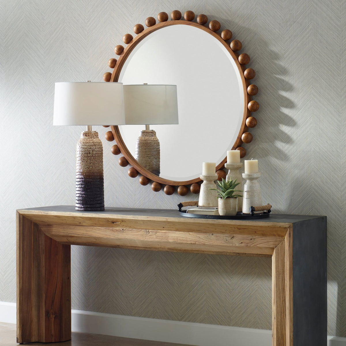 Cyra Wood Round Mirror, Walnut Mirrors| Uttermost