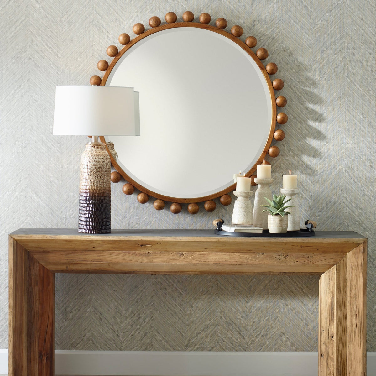 Cyra Wood Round Mirror, Walnut Mirrors| Uttermost