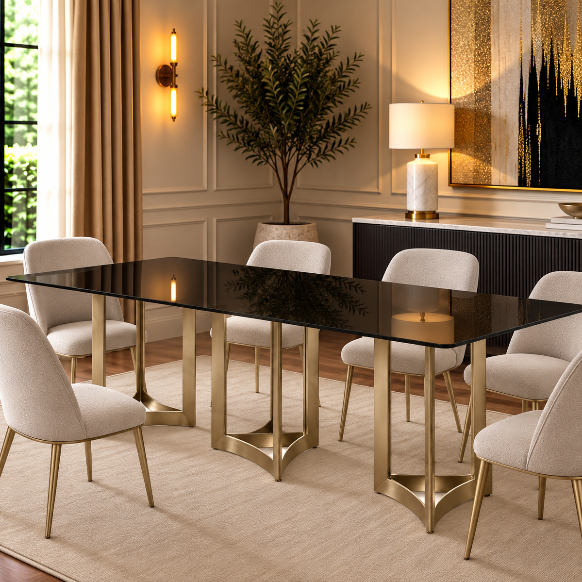 Alexa Dining Table Gold Base and 240 CM Black Marble