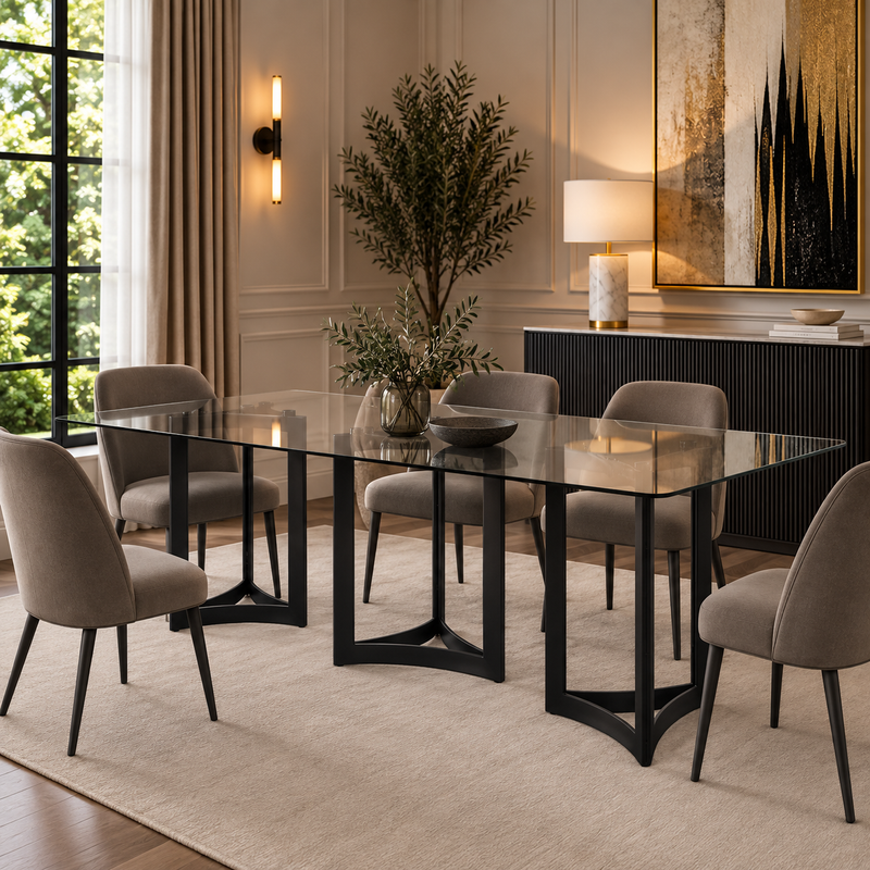 Alexa Dining Table Black Base and 350 CM Clear Glass