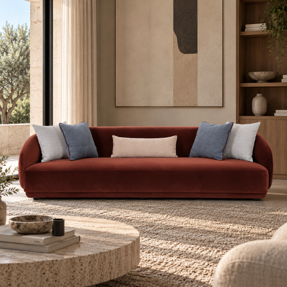 Boho Burgundy Velvet 5 Seater