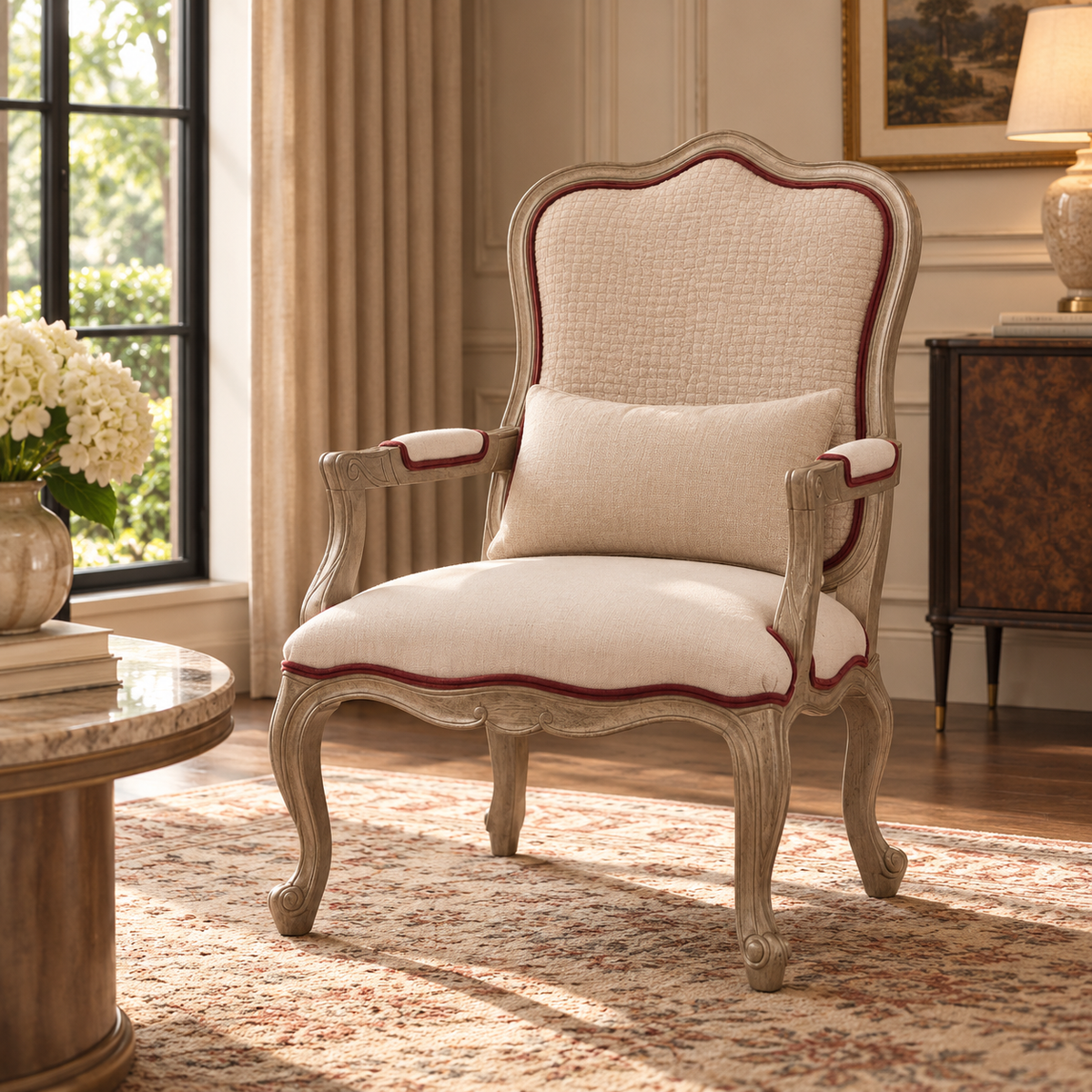 Fatima Roze Ivory Accent Chair