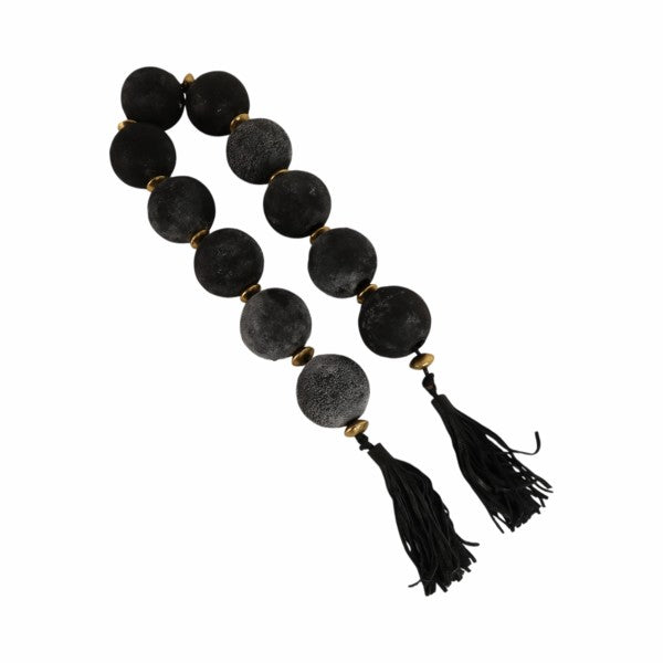 56'' Renton Blk & Gold Glass Garland w Lthr Tassel