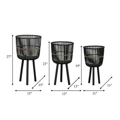 S/3 BAMBOO FOOTED PLANTERS 11/13/15, BLACK